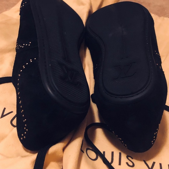 New Louis Vuitton Suede shoes with gold studs. - Picture 6 of 8